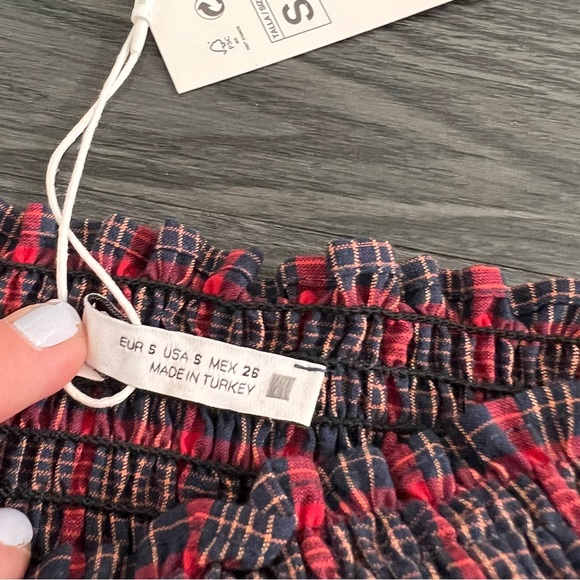 Zara Plaid Smocked Puff Sleeve Crop Top - Picture 5 of 5